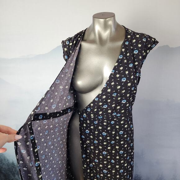 J.Crew Mercantile Easy Wrap Black Daisy Midi Dress | Women's Small - Picture 4 of 13